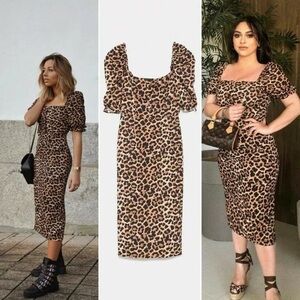Zara Leopard Animal Print Short Sleeve Midi Dress Sz. XS - NWOT